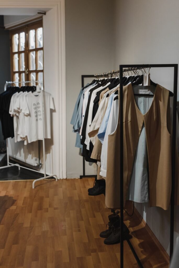 Boutique interior with clothing racks
